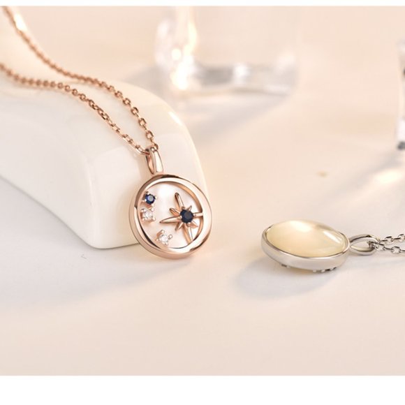 Moon and Star Necklace - Sterling Silver / Rose Gold Plated - Picture 2 of 5